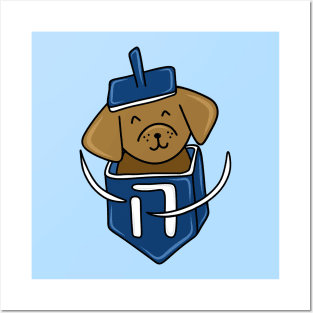 Hanukkah Dog in a Dark Blue Dreidel, made by EndlessEmporium Posters and Art